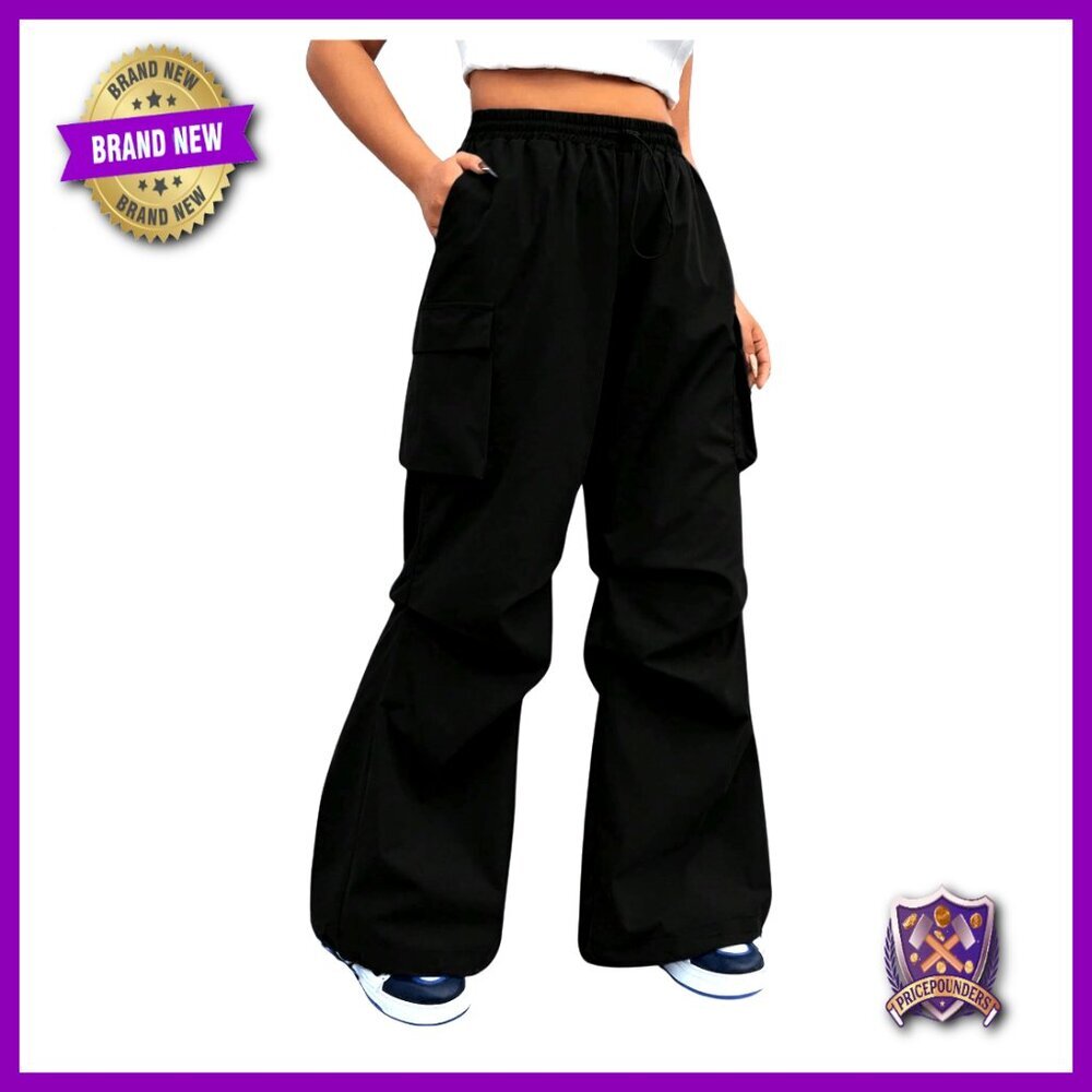 Plus Size Wide Leg Cargo Pants with Drawstring Waist Casual Wear